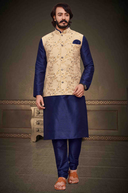 Blue Colour Kurta Pajama With Jacket In Art Silk VSKP1210352