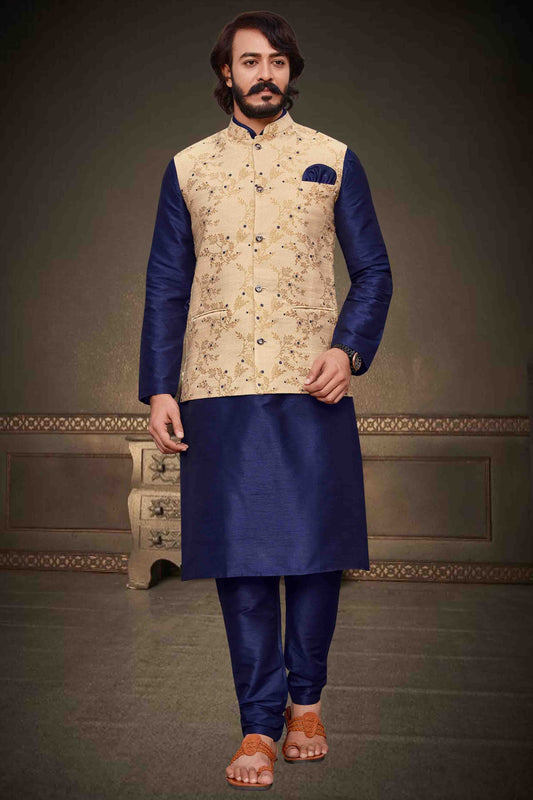 Blue Colour Kurta Pajama With Jacket In Art Silk VSKP1210352