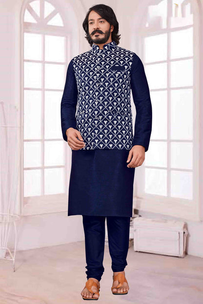 Blue Colour Kurta Pajama With Jacket In Art Silk VSKP1210369