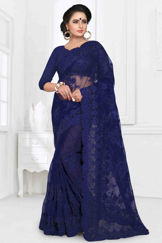 Blue Colour Net Designer Saree VSSD1090021