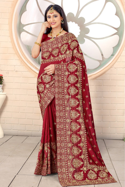 Blue Colour Net Embroidery Saree VSSD1090384