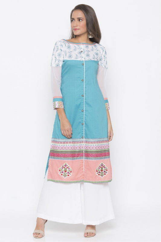 Blue Colour Plus Size Cotton Embroidery Kurta Set VSKR1070535