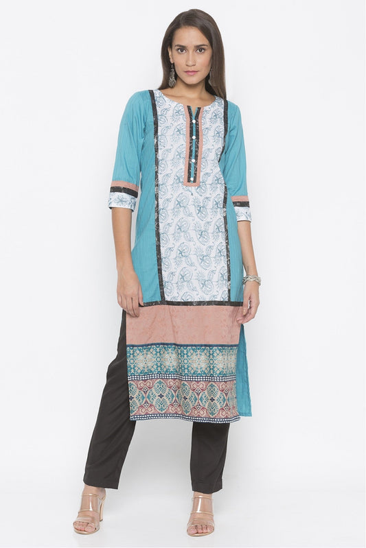 Blue Colour Plus Size Cotton Embroidery Kurta Set VSKR1070546