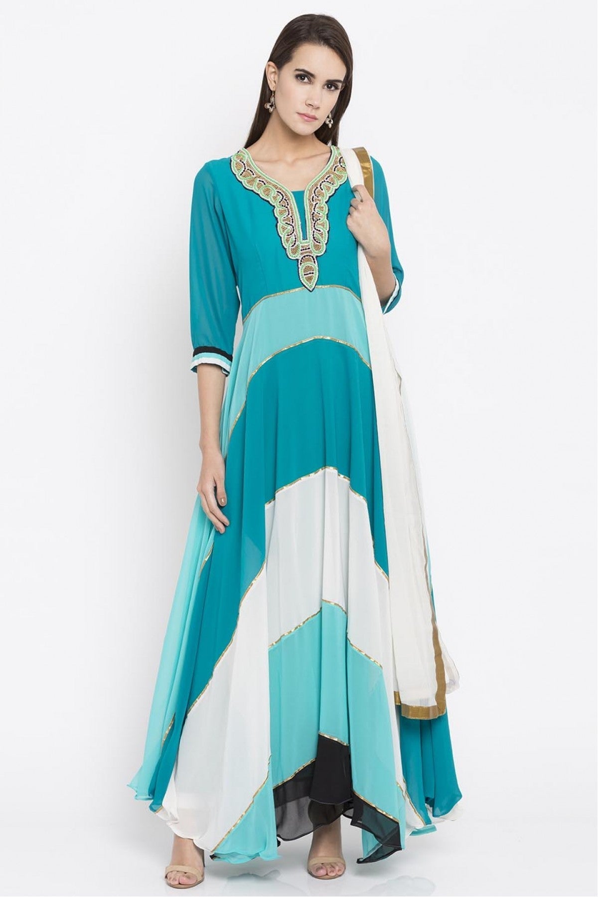 Blue Colour Plus Size Faux Georgette Churidar Suit VSSS1070175