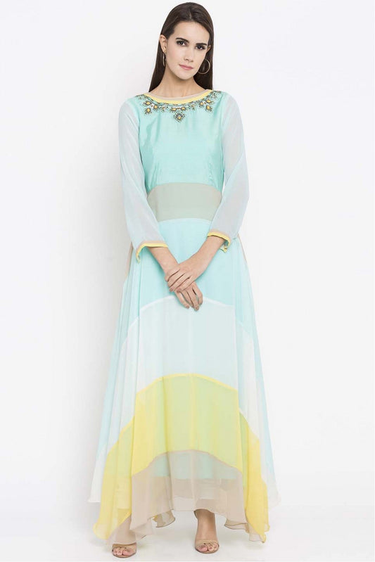 Blue Colour Plus Size Faux Georgette Embroidery Kurti