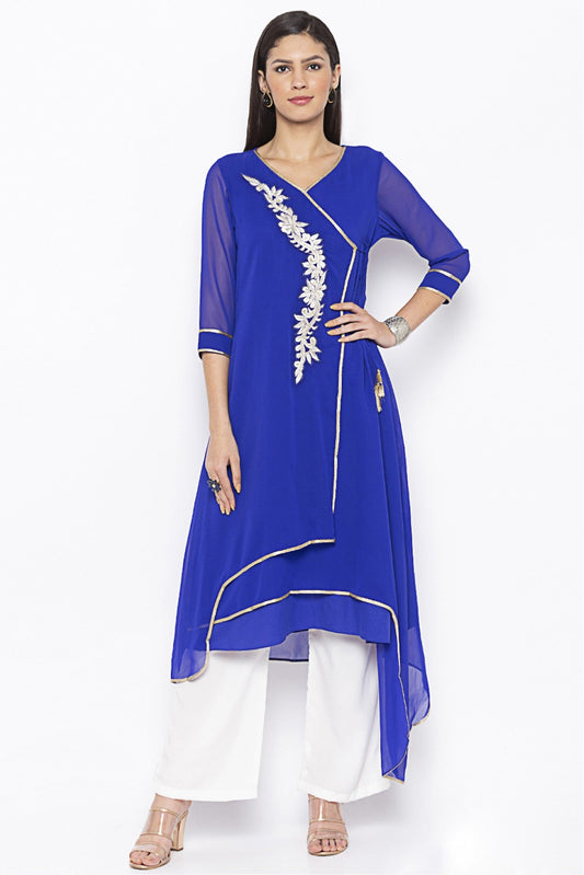 Blue Colour Plus Size Georgette Embroidery Kurta Set VSKR1070519
