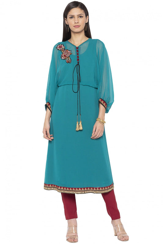 Blue Colour Plus Size Georgette Embroidery Kurta Set VSKR1070522