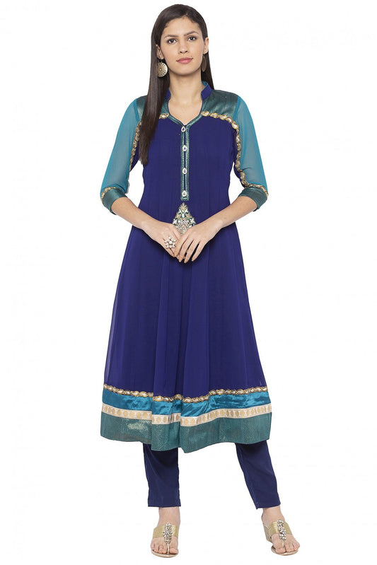 Blue Colour Plus Size Georgette Embroidery Kurta Set VSKR1070527