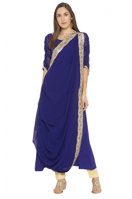 Blue Colour Plus Size Georgette Embroidery Kurta Set VSKR1070534