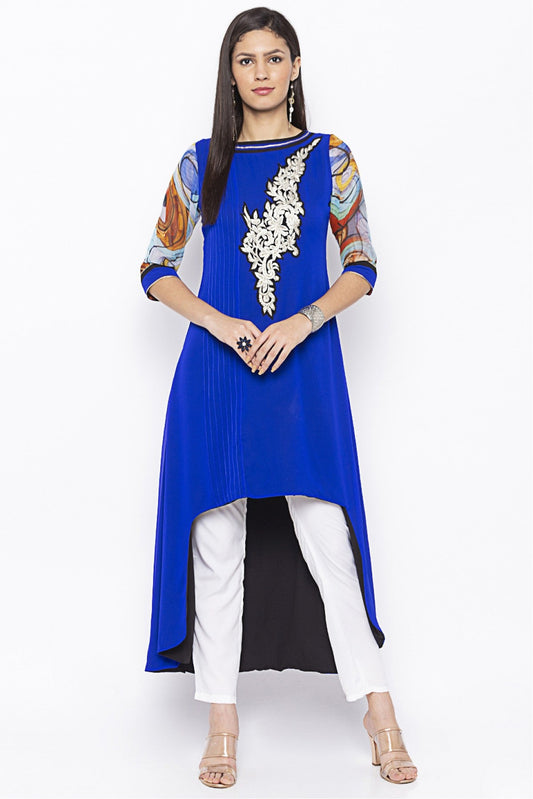 Blue Colour Plus Size Georgette Embroidery Kurta Set VSKR1070613