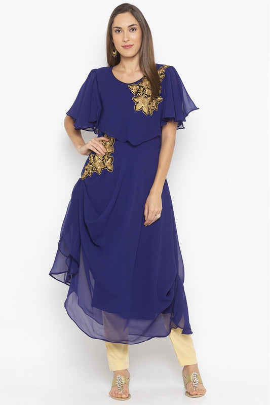 Blue Colour Plus Size Georgette Embroidery Kurta Set VSKR1070717