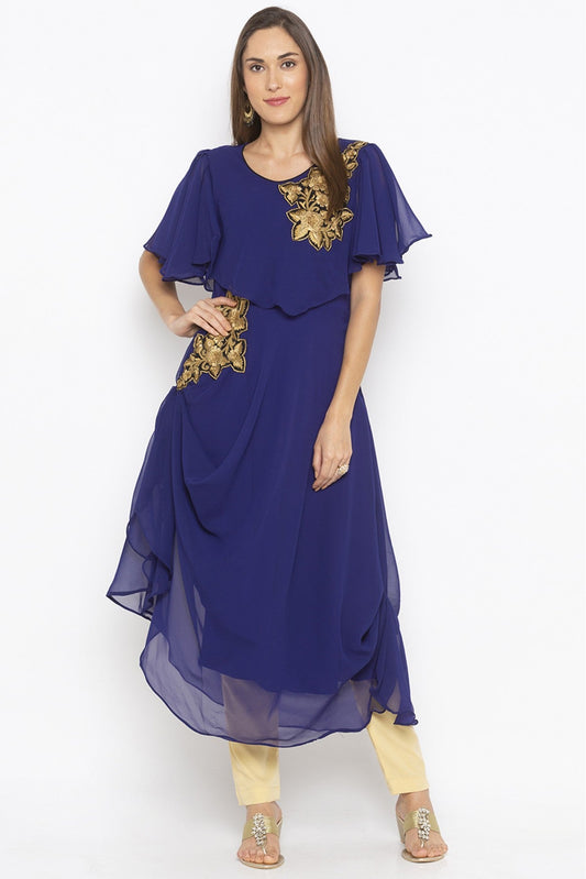 Blue Colour Plus Size Georgette Embroidery Kurti VSKR1070692