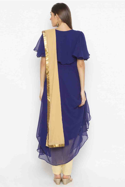 Blue Colour Plus Size Georgette Embroidery Pant Style Suit VSSS1070334