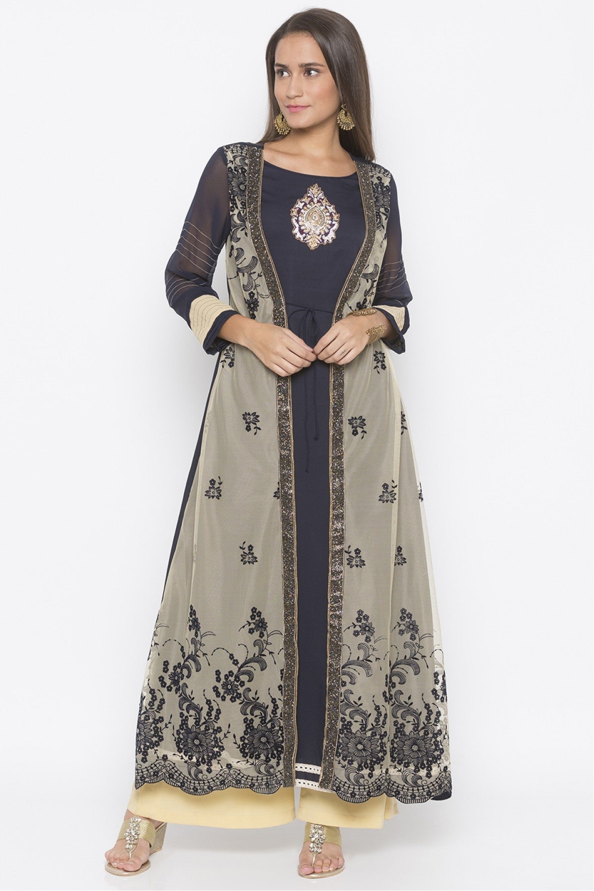 Blue Colour Plus Size Net Embroidery Kurta Set VSKR1070554