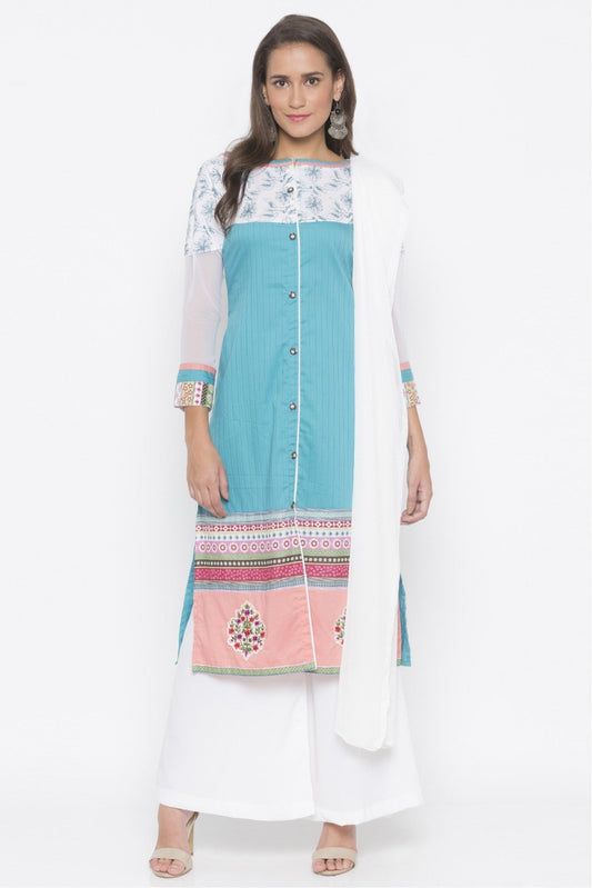 Blue Colour Plus Size Stitched Cotton Embroidery Palazzo Pant Suit VSSS1070258