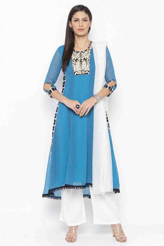 Blue Colour Plus Size Stitched Georgette Embroidery Palazzo Pant Suit VSSS1070204