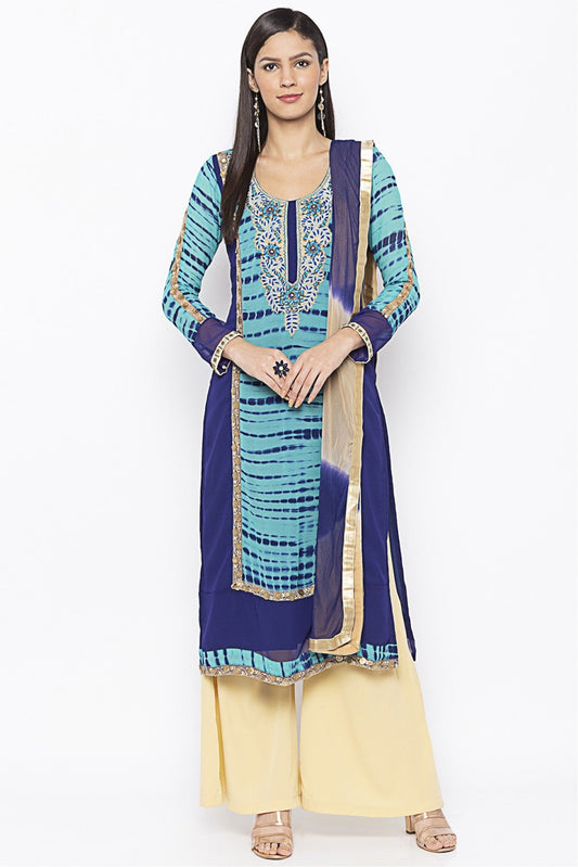 Blue Colour Plus Size Stitched Georgette Embroidery Palazzo Pant Suit VSSS1070244