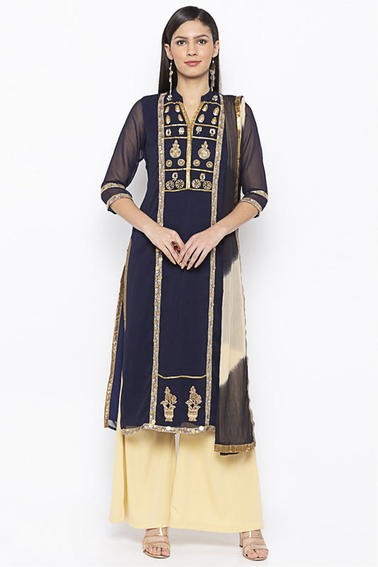 Blue Colour Plus Size Stitched Georgette Embroidery Palazzo Pant Suit VSSS1070246