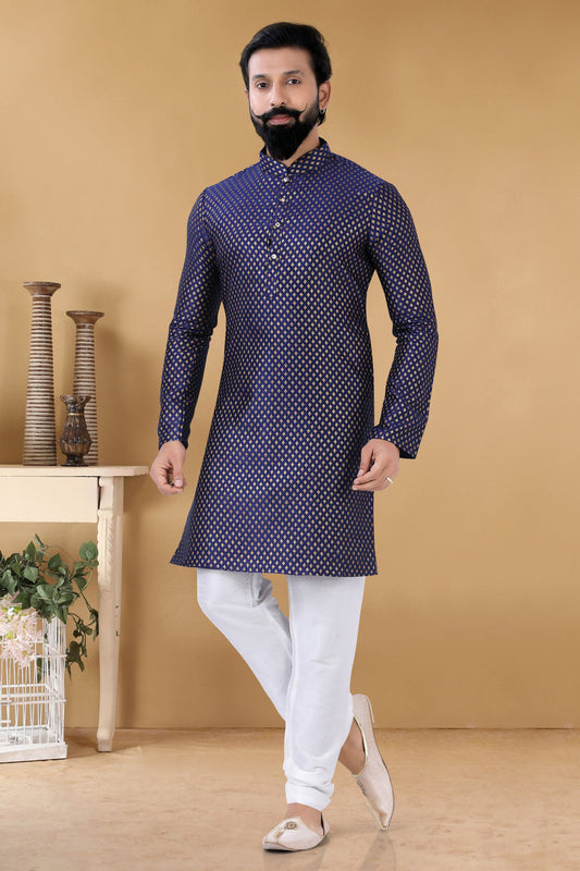 Blue Colour Silk Kurta Pajama VSKP1130111