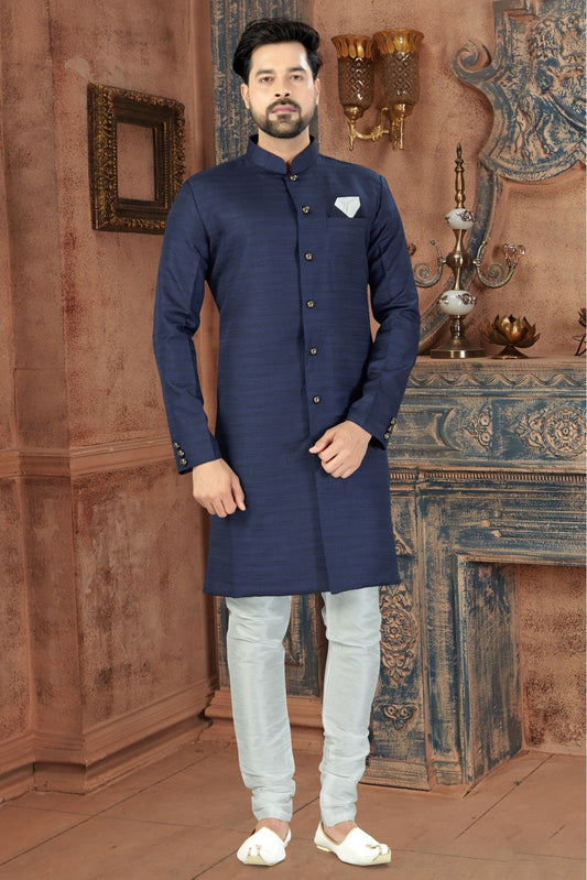 Blue Colour Silk Party Wear Sherwani VSSH1040239