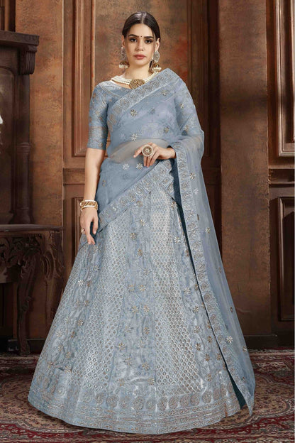 Blue Colour Soft Net Embroidery Lehenga Choli VSLC1080071