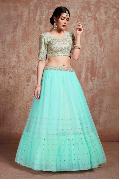 Blue Colour Soft Net Sequins Work Lehenga Choli