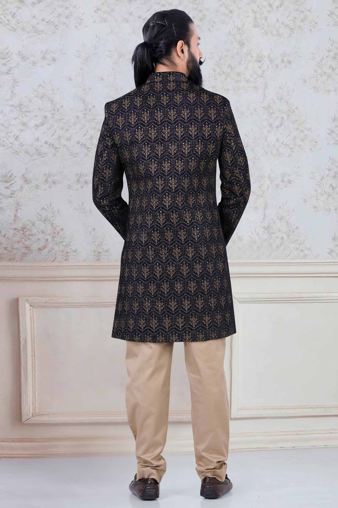 Blue Colour Velvet Indo Western Sherwani VSSH1130041