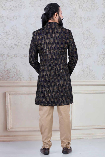 Blue Colour Velvet Indo Western Sherwani VSSH1130041