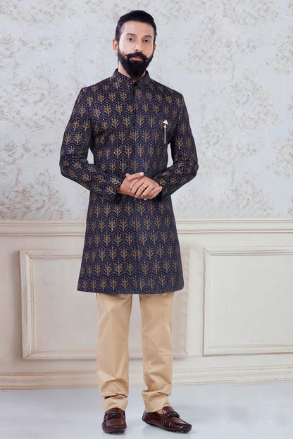 Blue Colour Velvet Indo Western Sherwani VSSH1130041
