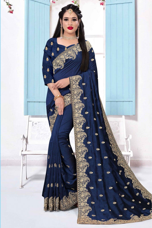 Blue Colour Vichitra Silk Embroidery Saree VSSD1090145