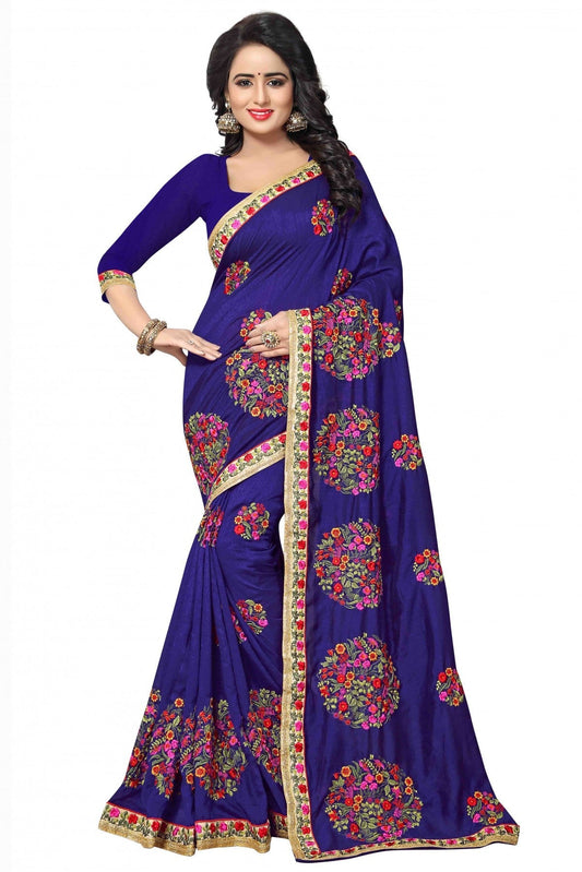 Blue Colour Vichitra Silk Embroidery Saree VSSD1120131