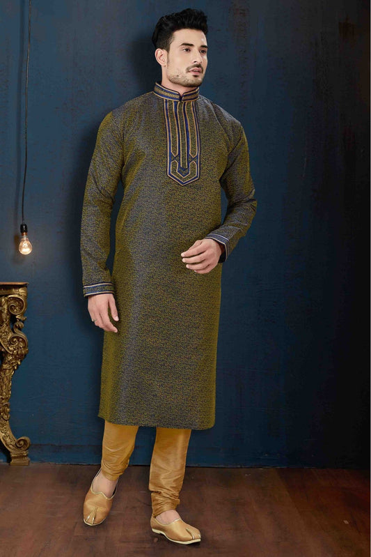 Blue and Gold Colour Kurta Pajama In Jacquard Fabric VSKP1040073