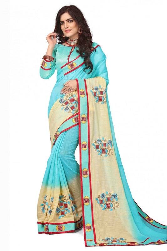 Blue and Yellow Colour Art Silk Embroidery Saree VSSD1120136