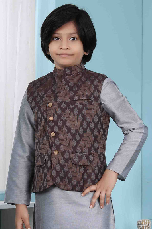 Brown Colour Chanderi Silk Jacket VSBW1070139