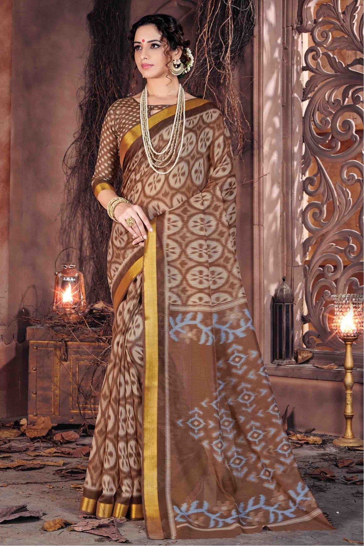 Brown Colour Cotton Traditional Saree VSSD1100648