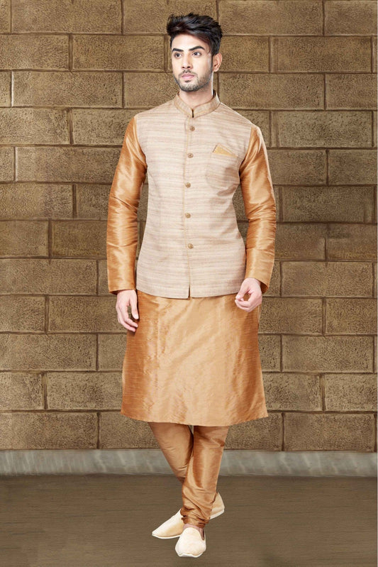 Brown Colour Kurta Pajama In Art Dhupion Fabric VSKP1040021