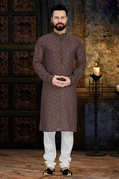 Brown Colour Kurta Pajama In Cotton VSKP1210112