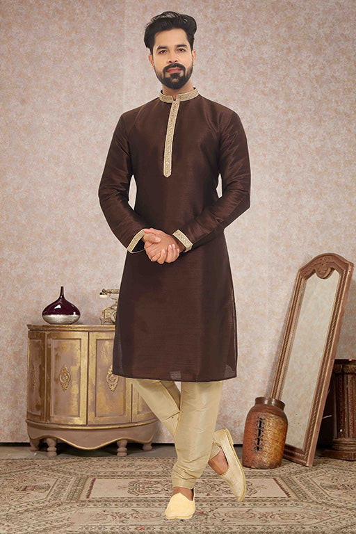 Brown Colour Kurta Pajama In Dupion Silk VSKP1210137