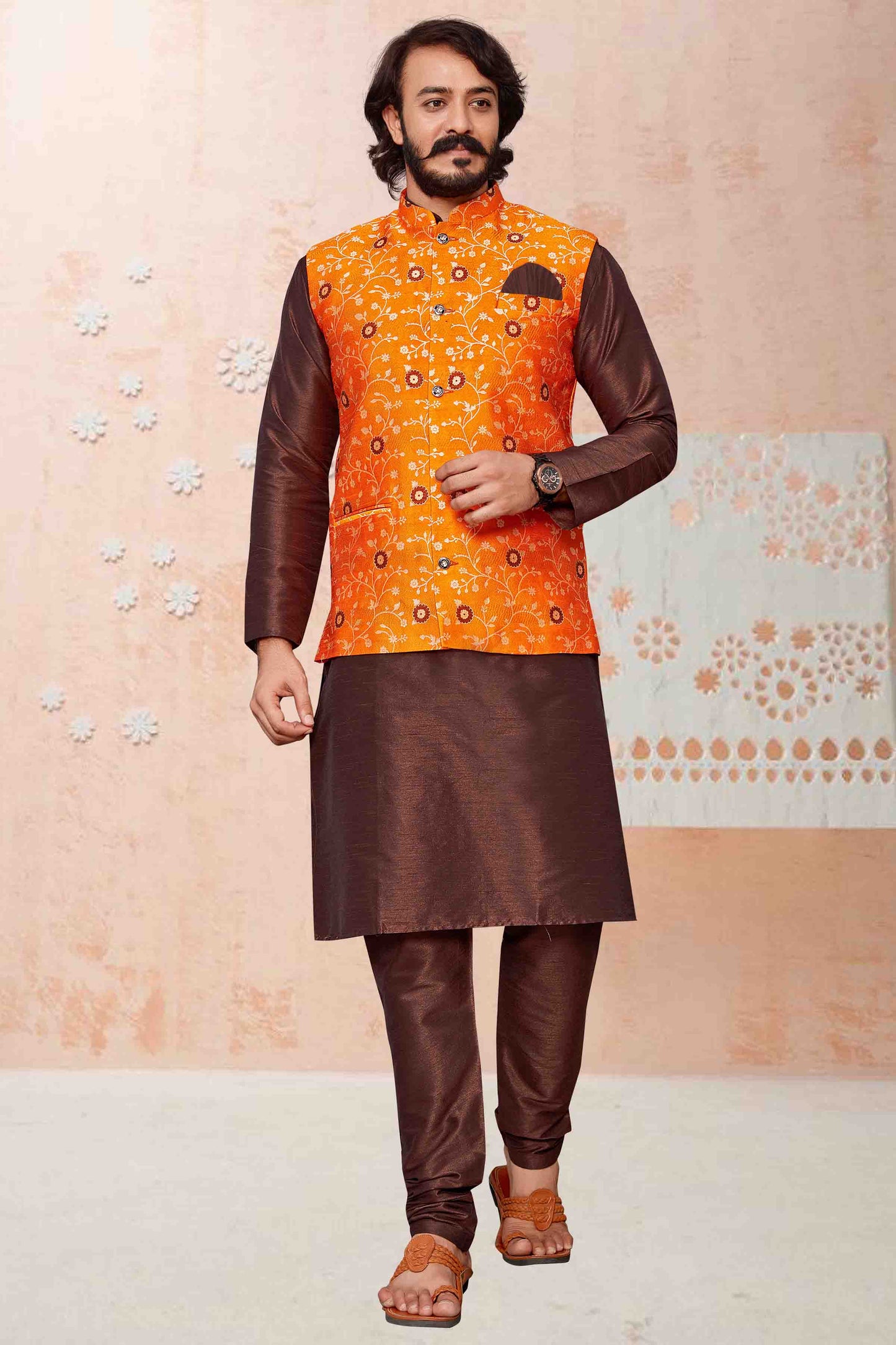 Brown Colour Kurta Pajama With Jacket In Art Silk VSKP1210360