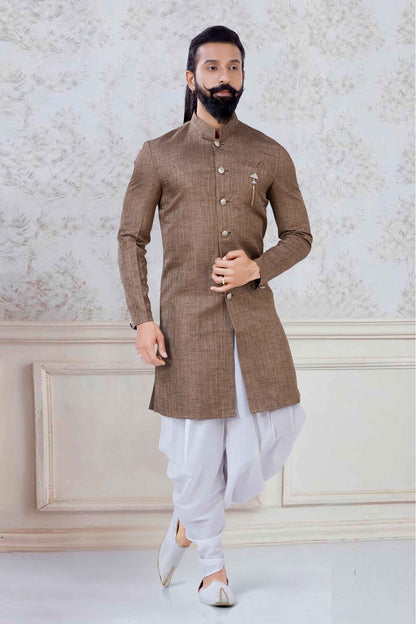 Brown Colour Linen Festival Wear Dhoti Kurta VSKP1130067