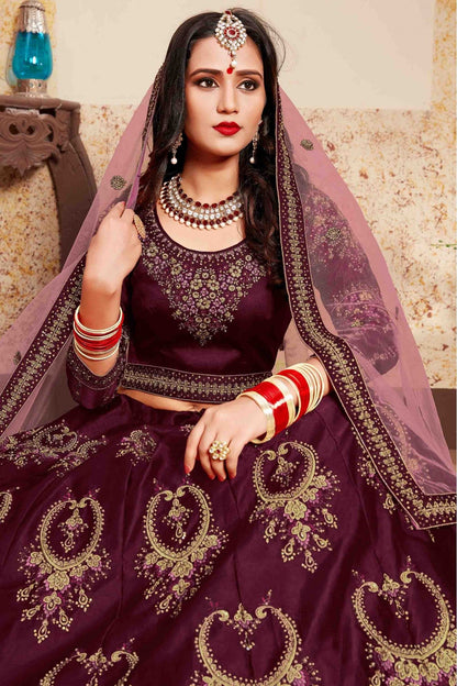 Brown Colour Satin Embroidery Lehenga Choli VSLC1080200