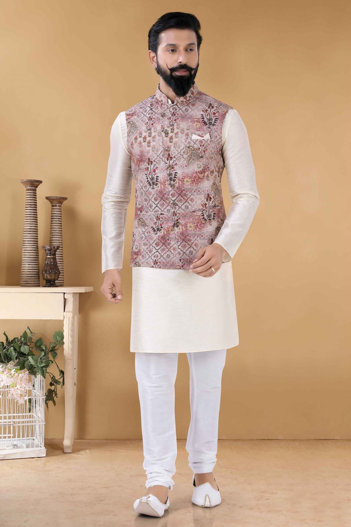 Brown Colour Silk Kurta Pajama With Jacket VSKP1130085