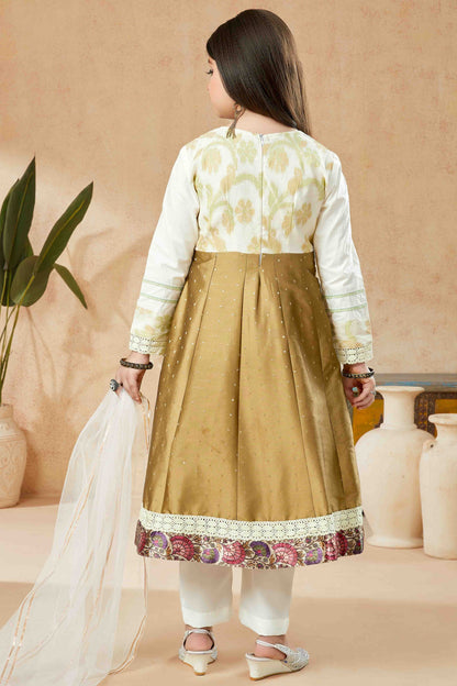 Brown and Off White Colour Handloom Silk Pant Style Suit VSGW1070780