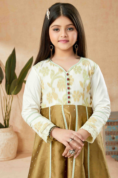 Brown and Off White Colour Handloom Silk Pant Style Suit VSGW1070780