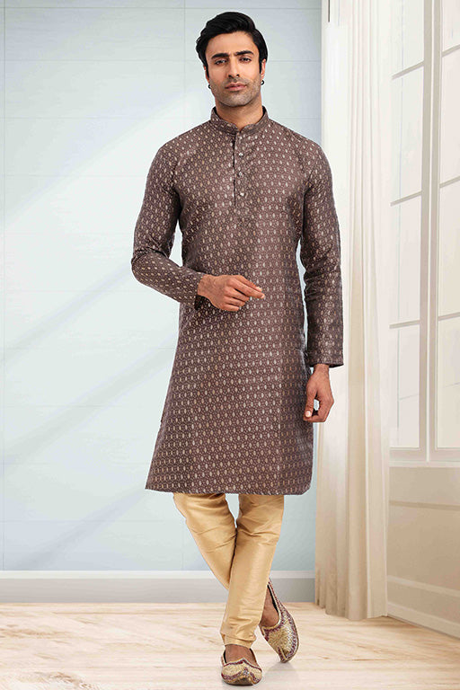 Coffee Colour Kurta Pajama In Jacquard VSKP1210278