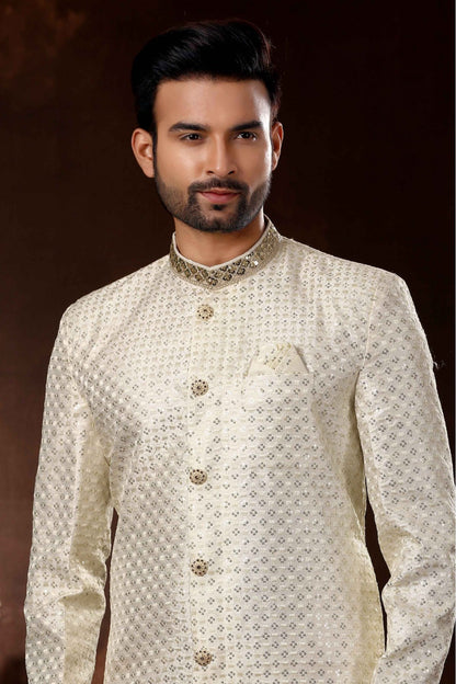 Cream Colour Art Silk Sherwani VSSH1040370