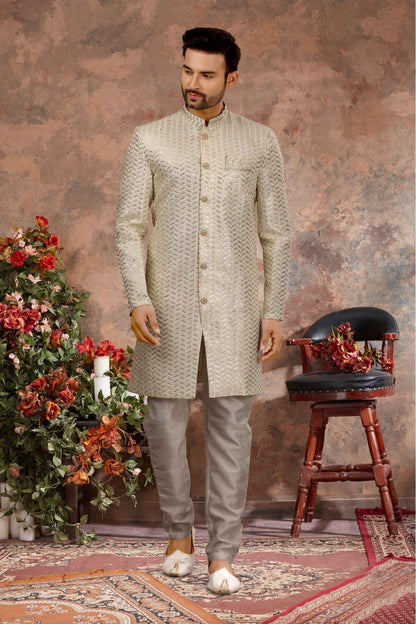 Cream Colour Art Silk Thread Work Sherwani VSSH1040345