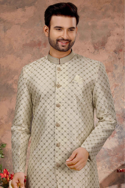 Cream Colour Art Silk Thread Work Sherwani VSSH1040351