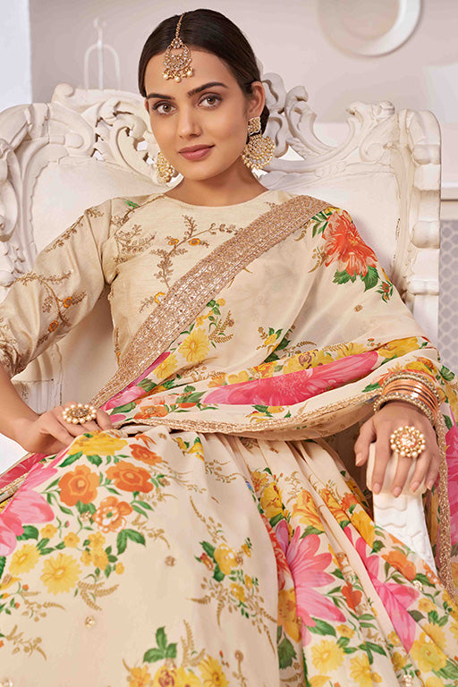 Cream Colour Georgette Designer Lehenga Choli VSLC1240045
