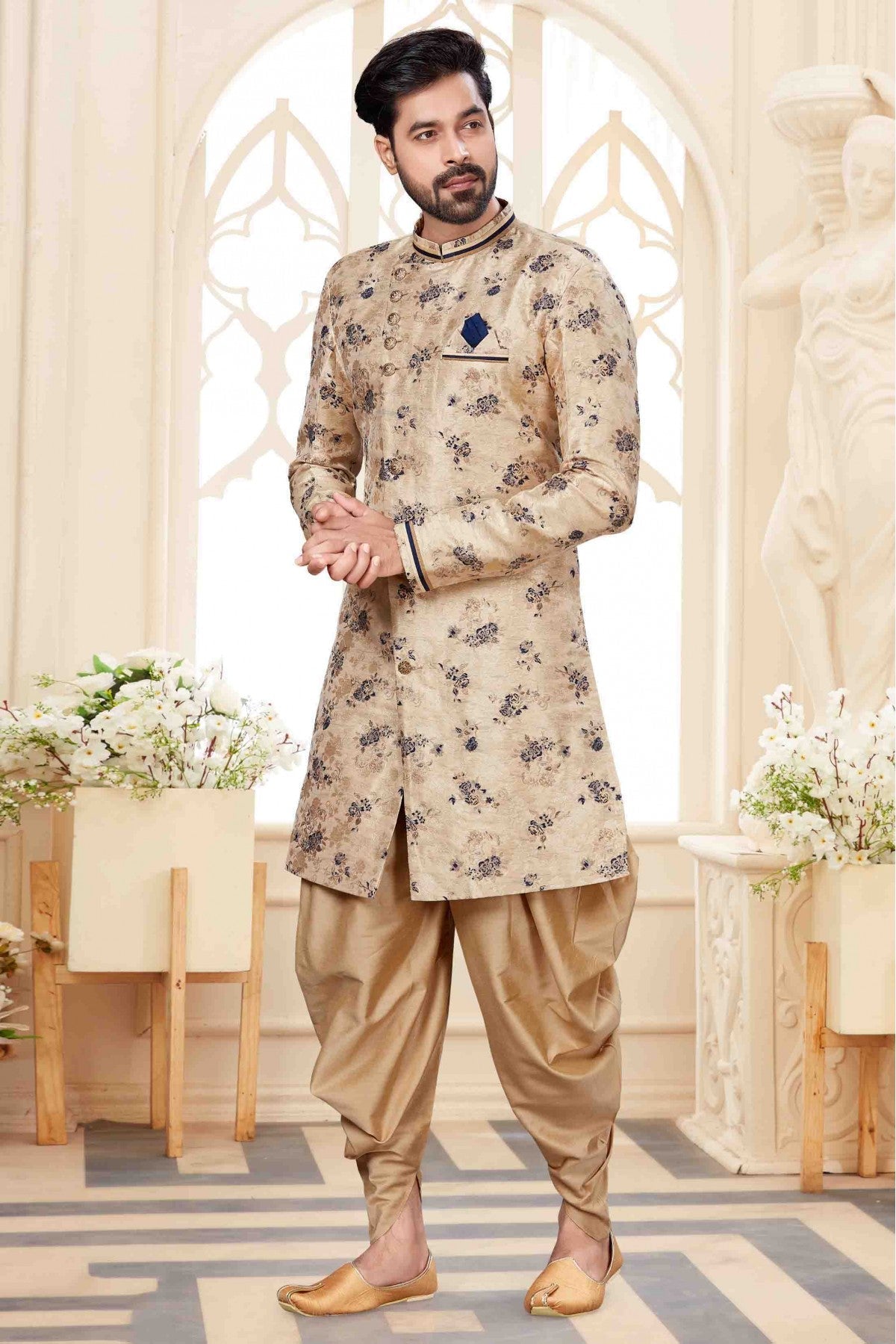 Cream Colour Jacquard Dhoti Sherwani VSSH1040240